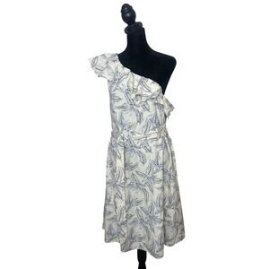 Banana Republic One Shoulder Ruffle Dress Tropical Print Belted‎ Size M Beach